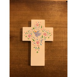 Croix en bois peint-Colombe...