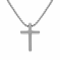 Collier acier blanc, croix...
