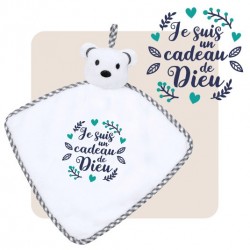 Doudou ourson, brodé "Je...